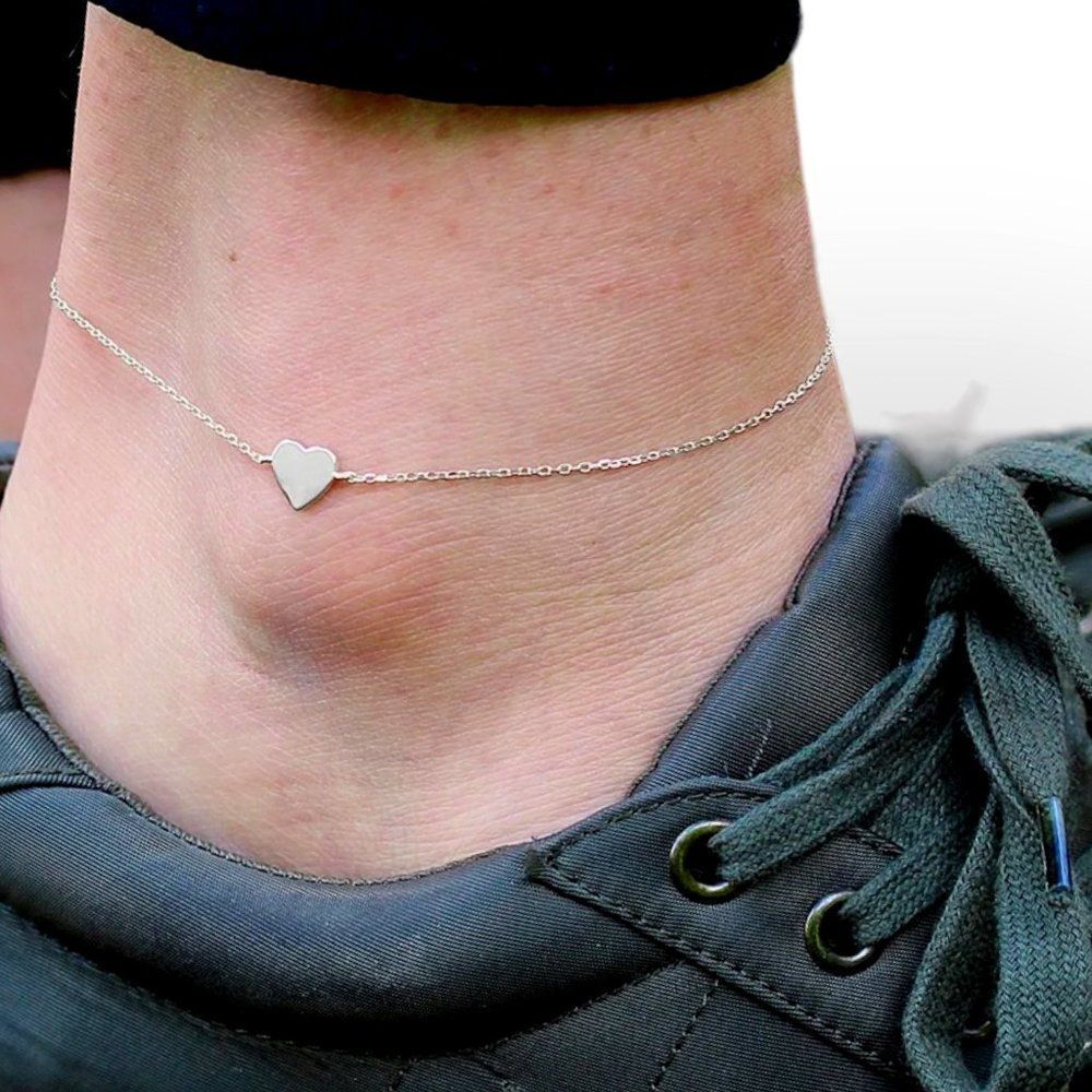 Silver Chain Slider Heart Charm Anklet Bracelet NEW